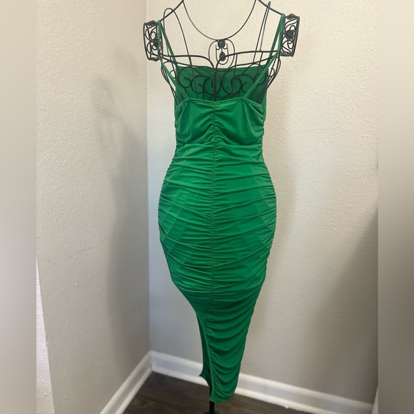 Papermoon Green Ruched Asymmetrical Cocktail Dress - Picture 5 of 6